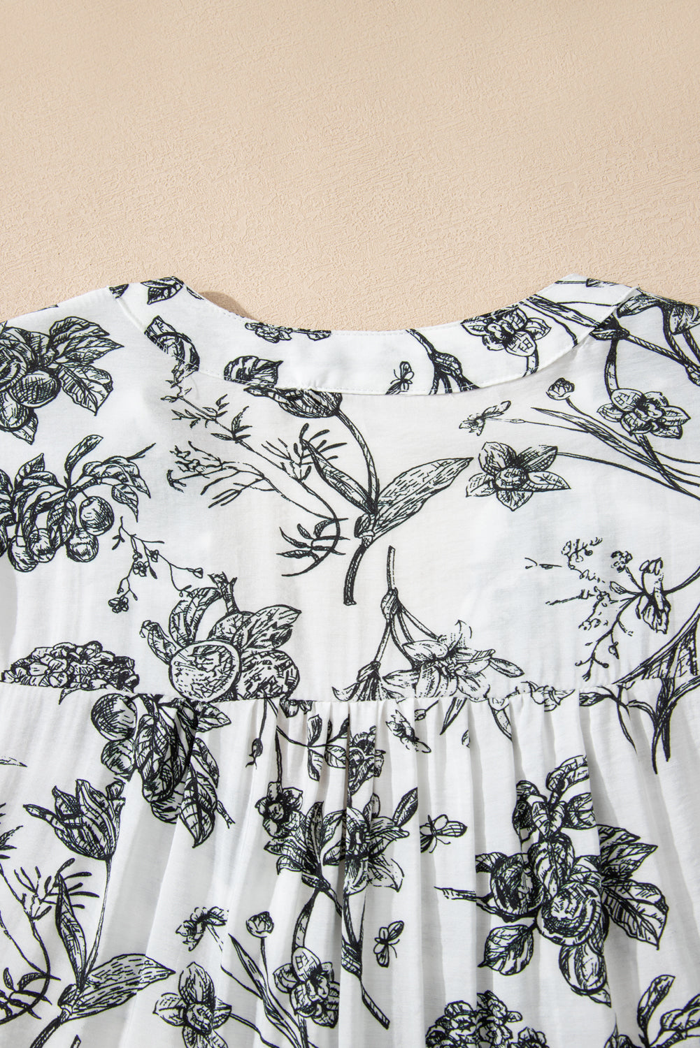 Black Floral Print Piping Trim Notched Neck Ruffle Sleeve Plus Size Long Dress-TOPS / DRESSES-[Adult]-[Female]-2022 Online Blue Zone Planet
