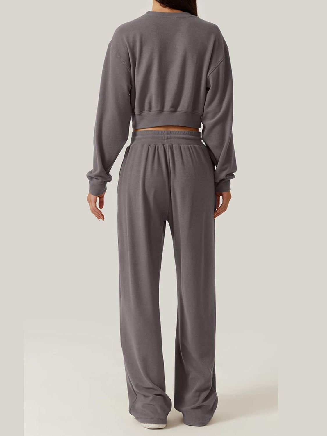 Crisscross Round Neck Top and Drawstring Pants Set-BOTTOMS SIZES SMALL MEDIUM LARGE-[Adult]-[Female]-Dark Gray-S-2022 Online Blue Zone Planet