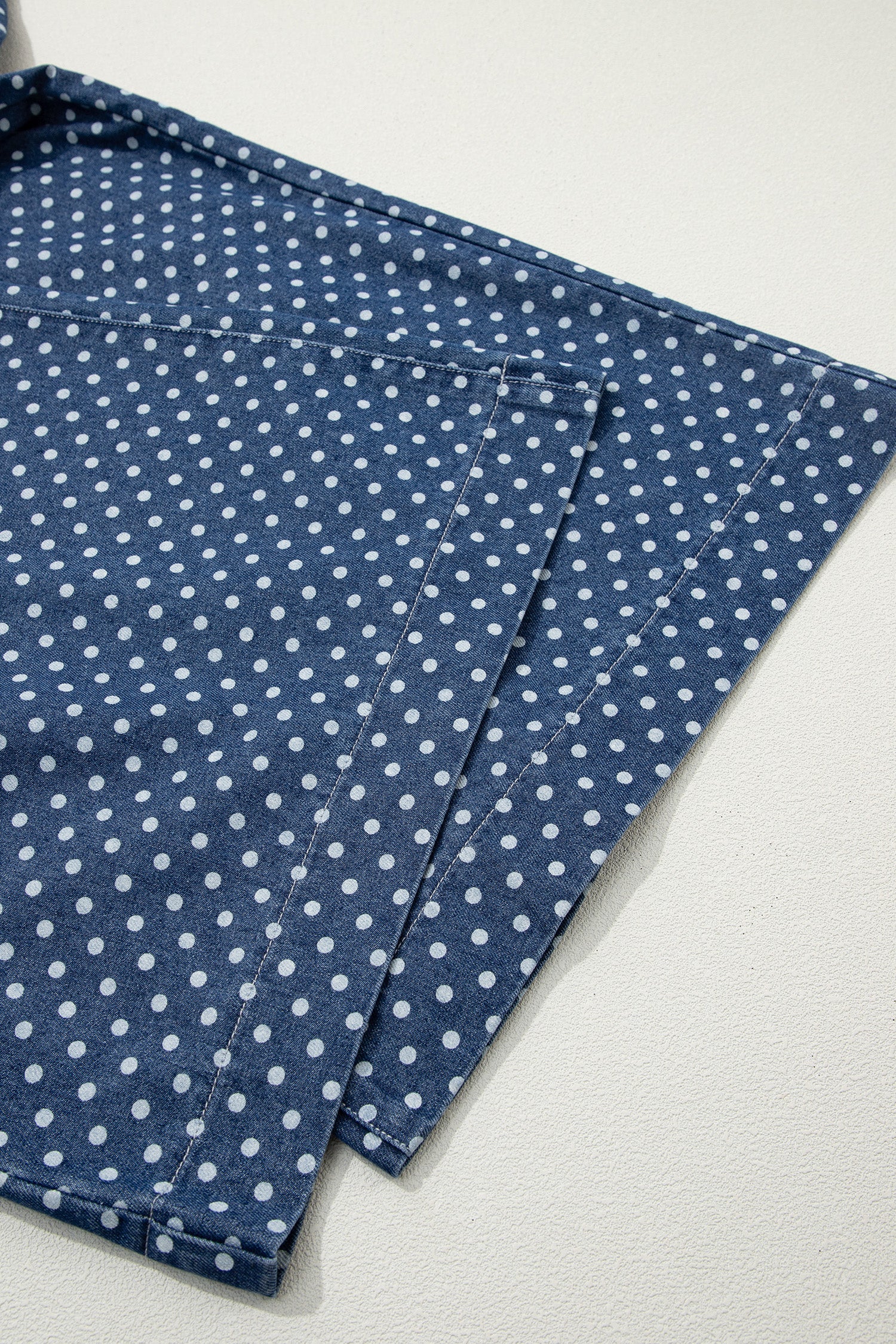 Sky Blue Polka Dot Print Button Pleated Detail Wide Leg Jeans-Bottoms/Jeans-[Adult]-[Female]-2022 Online Blue Zone Planet
