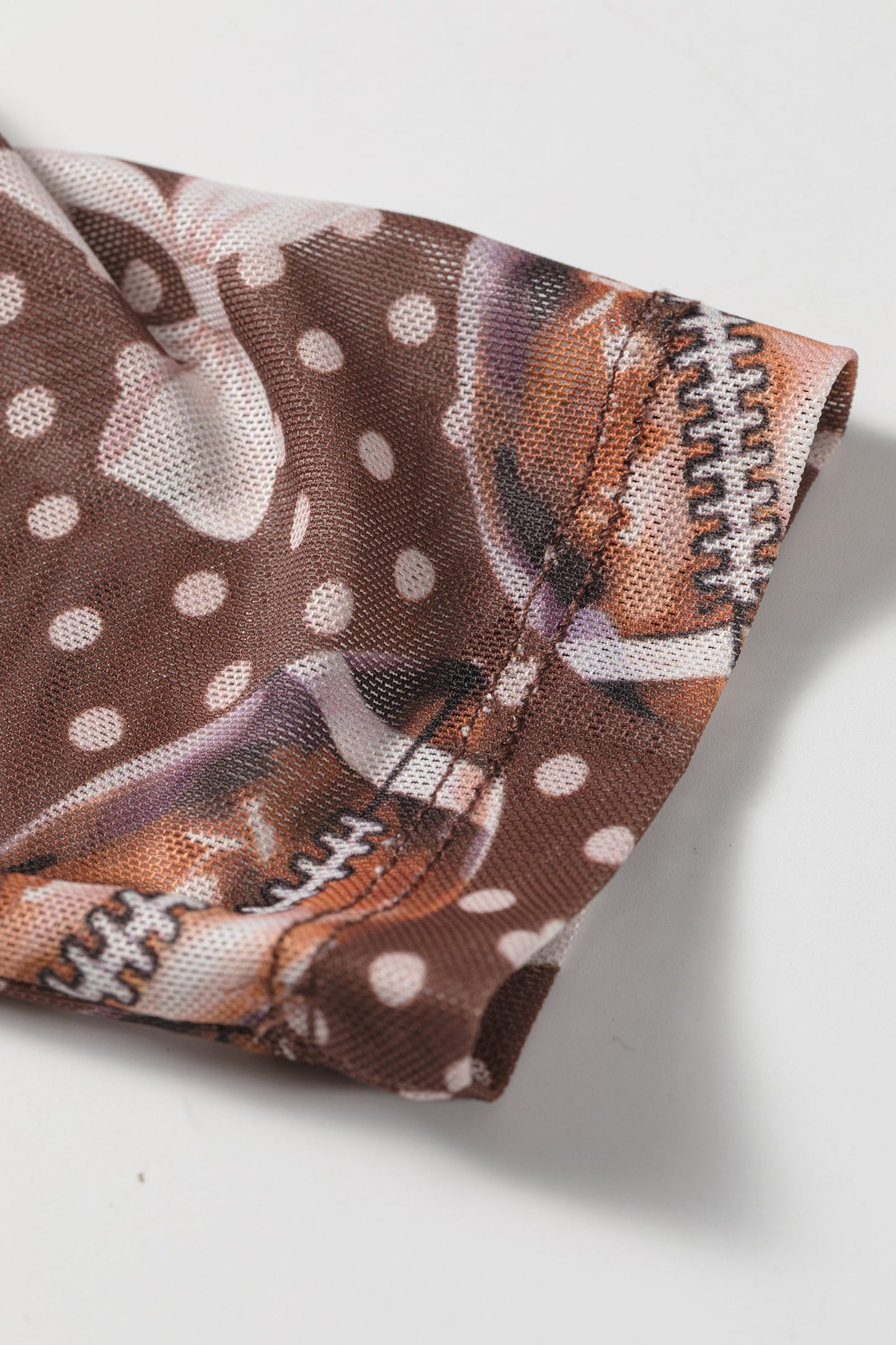 Brown Polka Dot Bow Printed Game Day Vibes Mesh Long Sleeve Top-Tops/Long Sleeve Tops-[Adult]-[Female]-2022 Online Blue Zone Planet