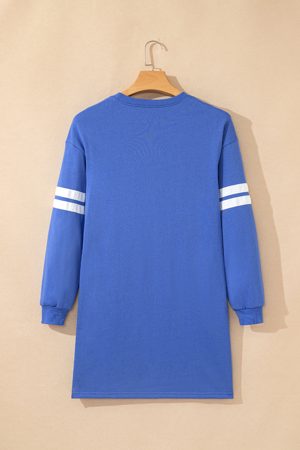 Sky Blue Varsity Contrast Banded Sleeve Shift Sweatshirt Dress-TOPS / DRESSES-[Adult]-[Female]-2022 Online Blue Zone Planet