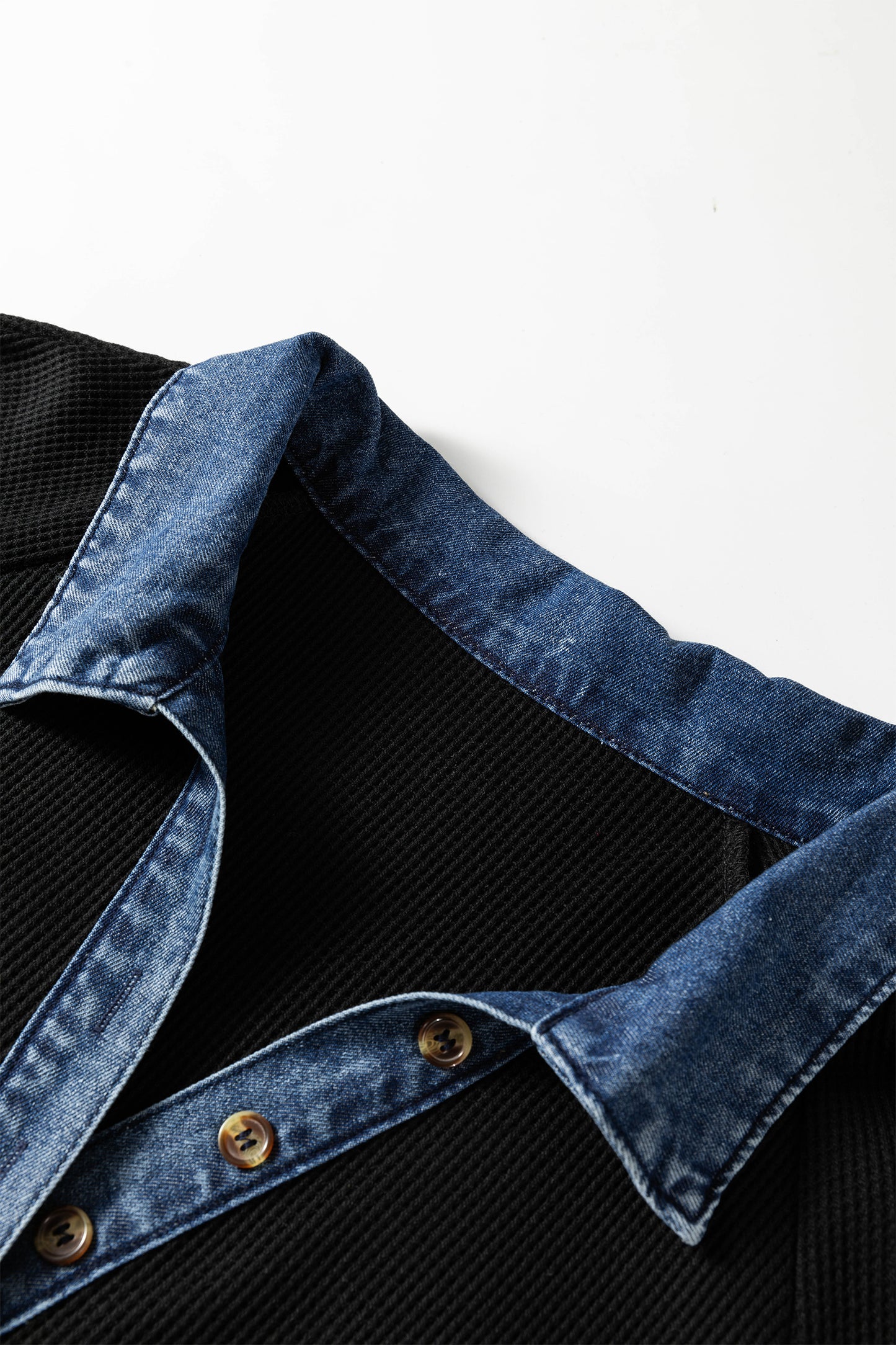 Black Colorblock Denim Collar Short Sleeve Plus Size Shift Dress-TOPS / DRESSES-[Adult]-[Female]-2022 Online Blue Zone Planet