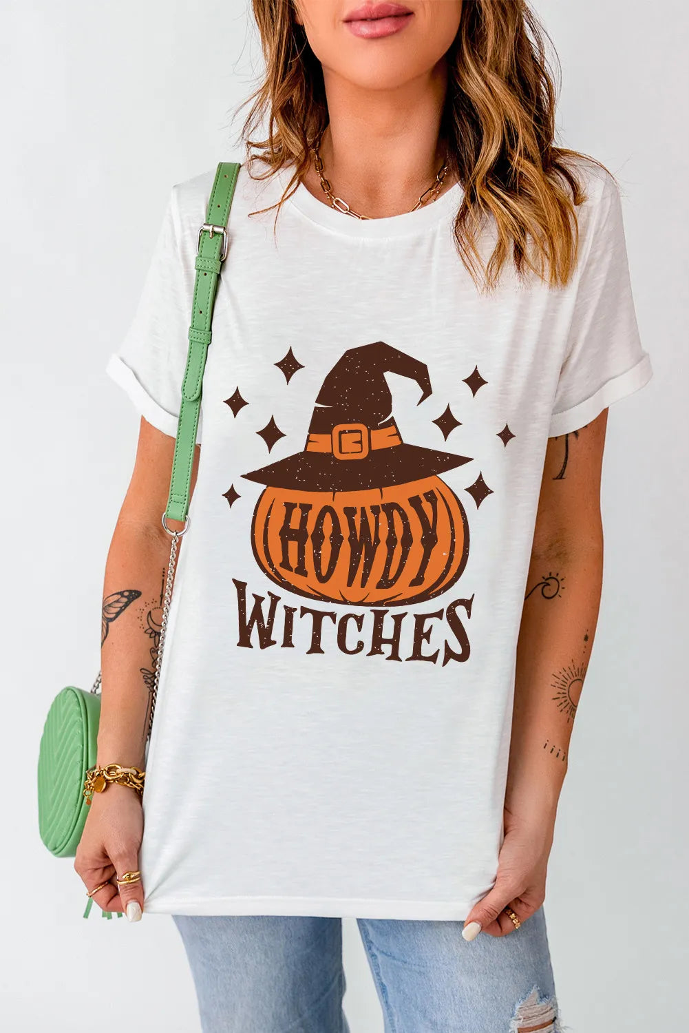 HOWDY WITCHES Round Neck Short Sleeve T-Shirt-TOPS / DRESSES-[Adult]-[Female]-2022 Online Blue Zone Planet