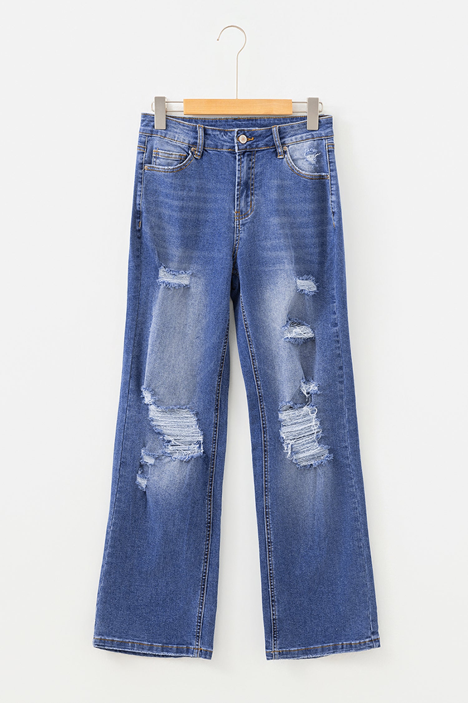 Myosotis Mid Rise Distressed Sneak Peek Straight Leg Jeans-Bottoms/Jeans-[Adult]-[Female]-2022 Online Blue Zone Planet