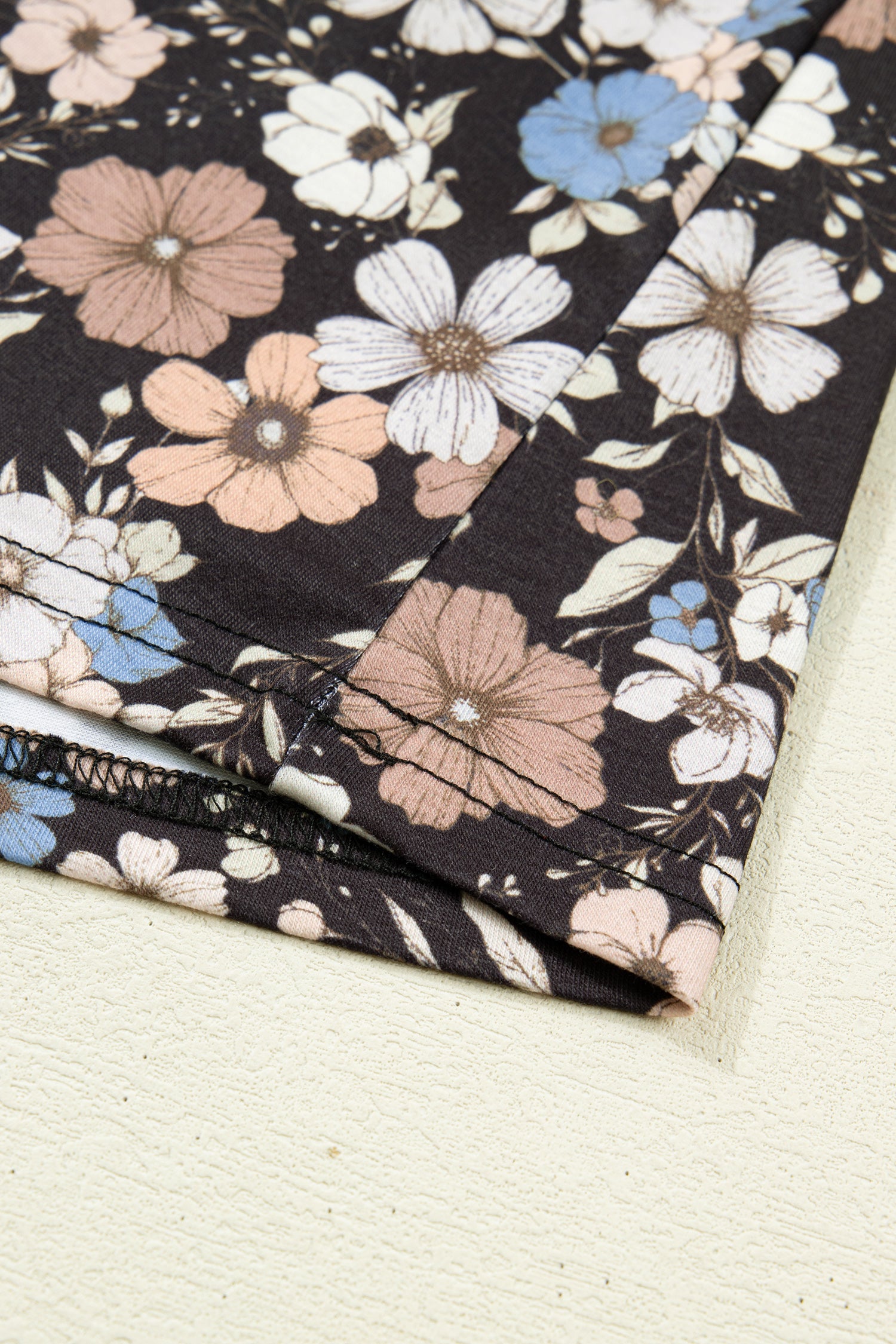 Black Floral Print Slim Long Sleeve T Shirt-Tops/Long Sleeve Tops-[Adult]-[Female]-2022 Online Blue Zone Planet