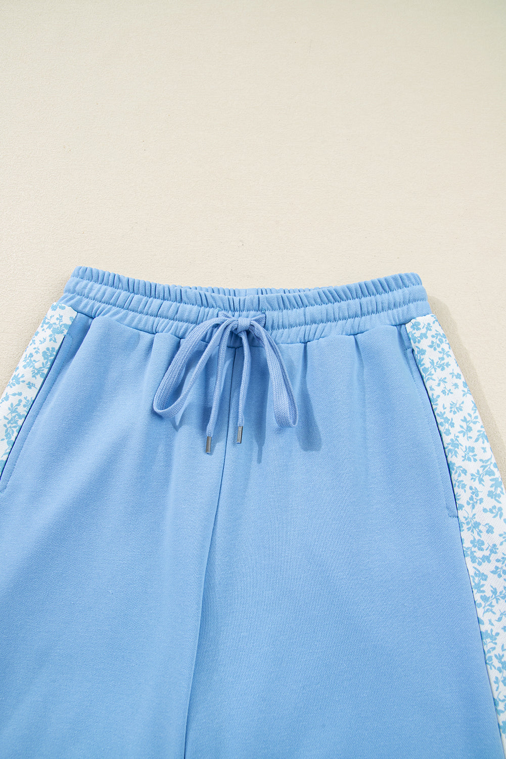 Beau Blue Floral Patchwork Drop Shoulder Pullover and Sweatpants Lounge Set-Loungewear & Sleepwear/Loungewear-[Adult]-[Female]-2022 Online Blue Zone Planet