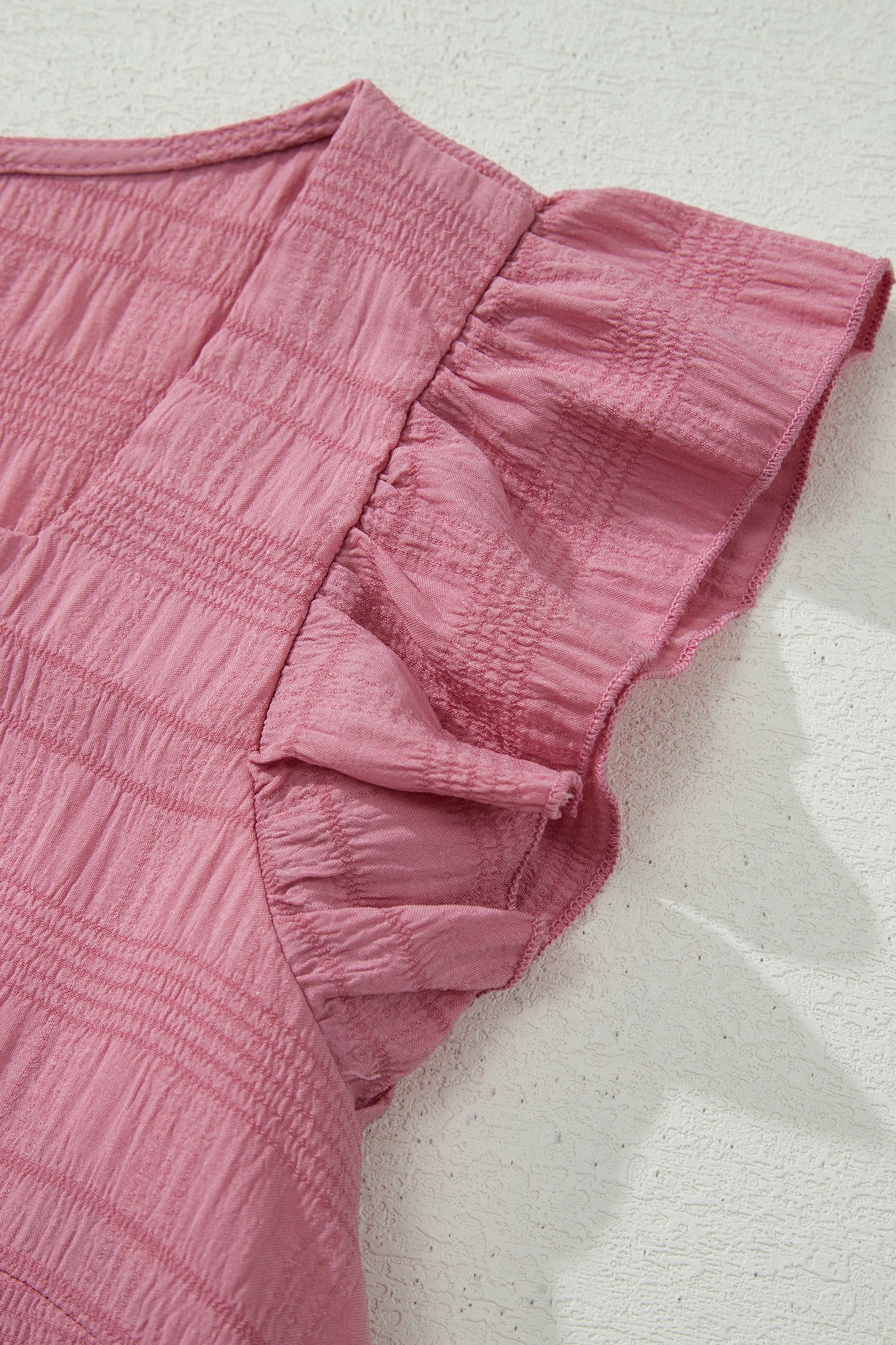 Peach Blossom Textured Square Neck Top And Shirred High Waist Shorts Set-Two Piece Sets/Short Sets-[Adult]-[Female]-2022 Online Blue Zone Planet
