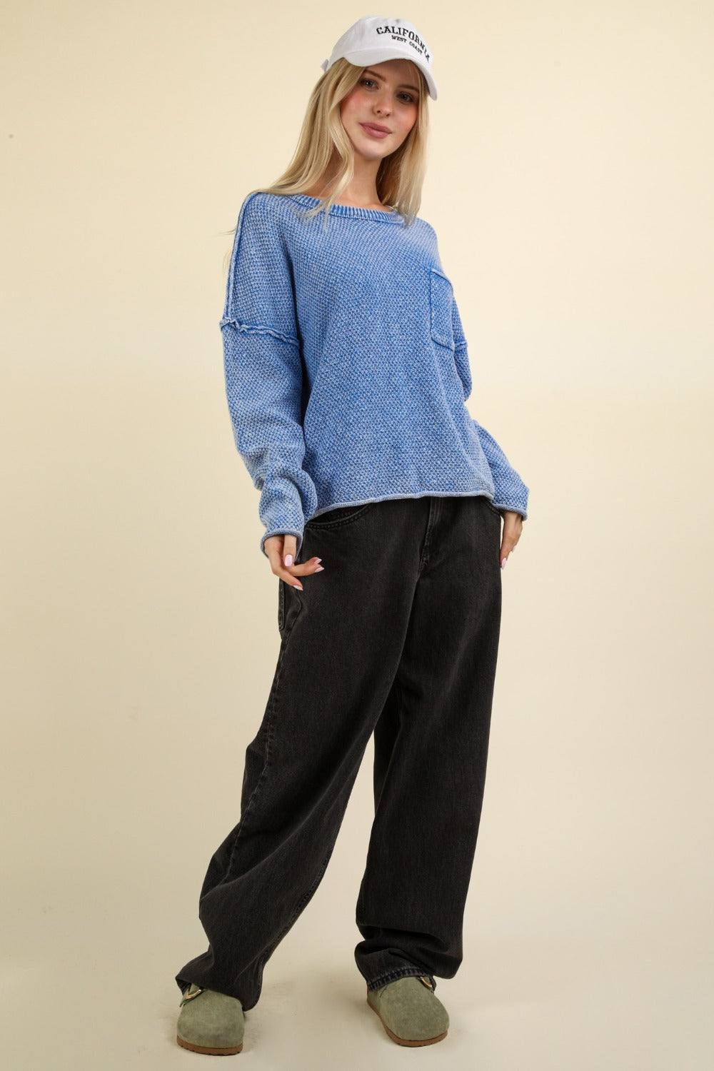 VERY J Mineral Washed Exposed Seam Sweater-TOPS / DRESSES-[Adult]-[Female]-2022 Online Blue Zone Planet