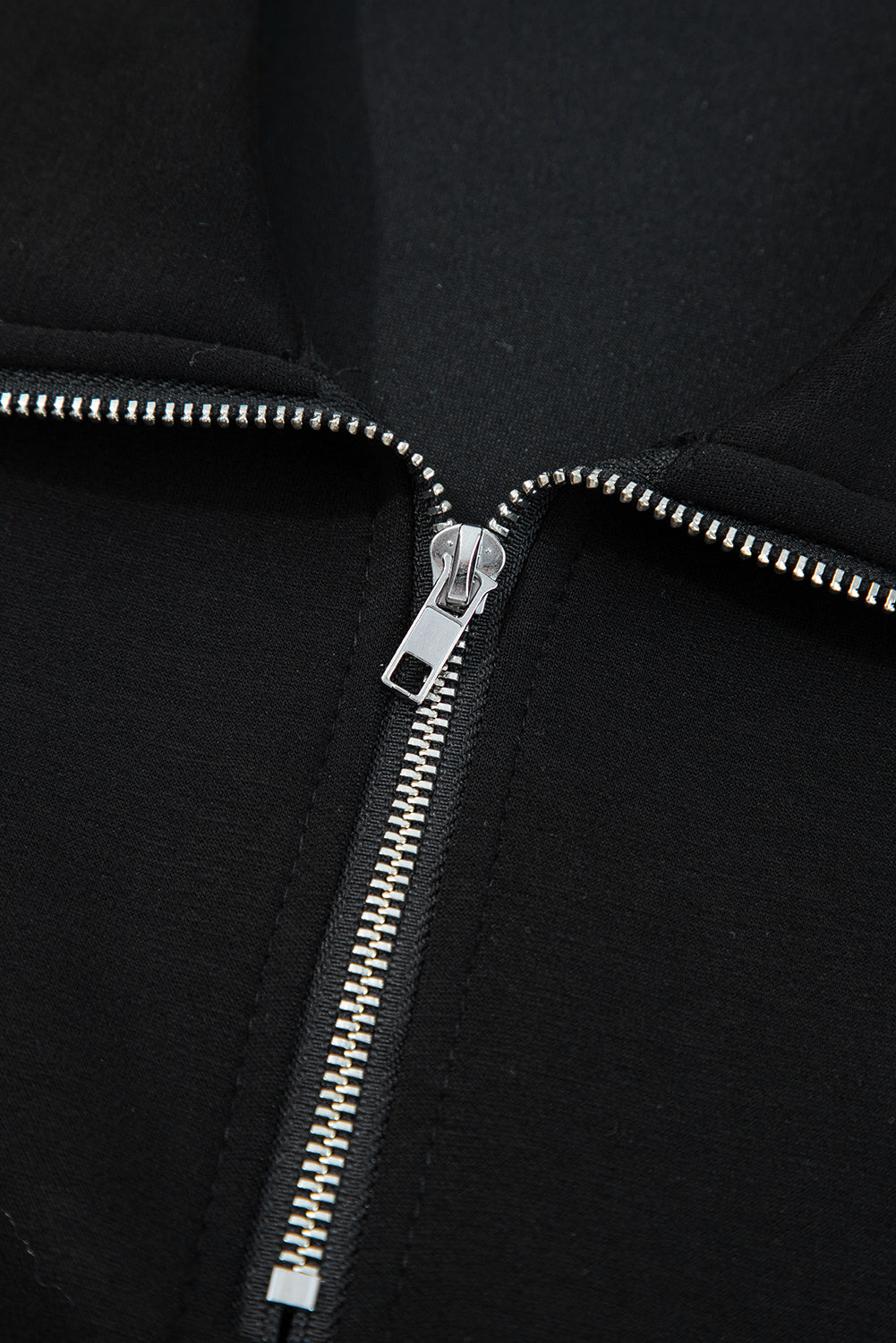 Black Zip Collar Long Sleeve Top Drawstring Pants Set-Two Piece Sets/Pant Sets-[Adult]-[Female]-2022 Online Blue Zone Planet