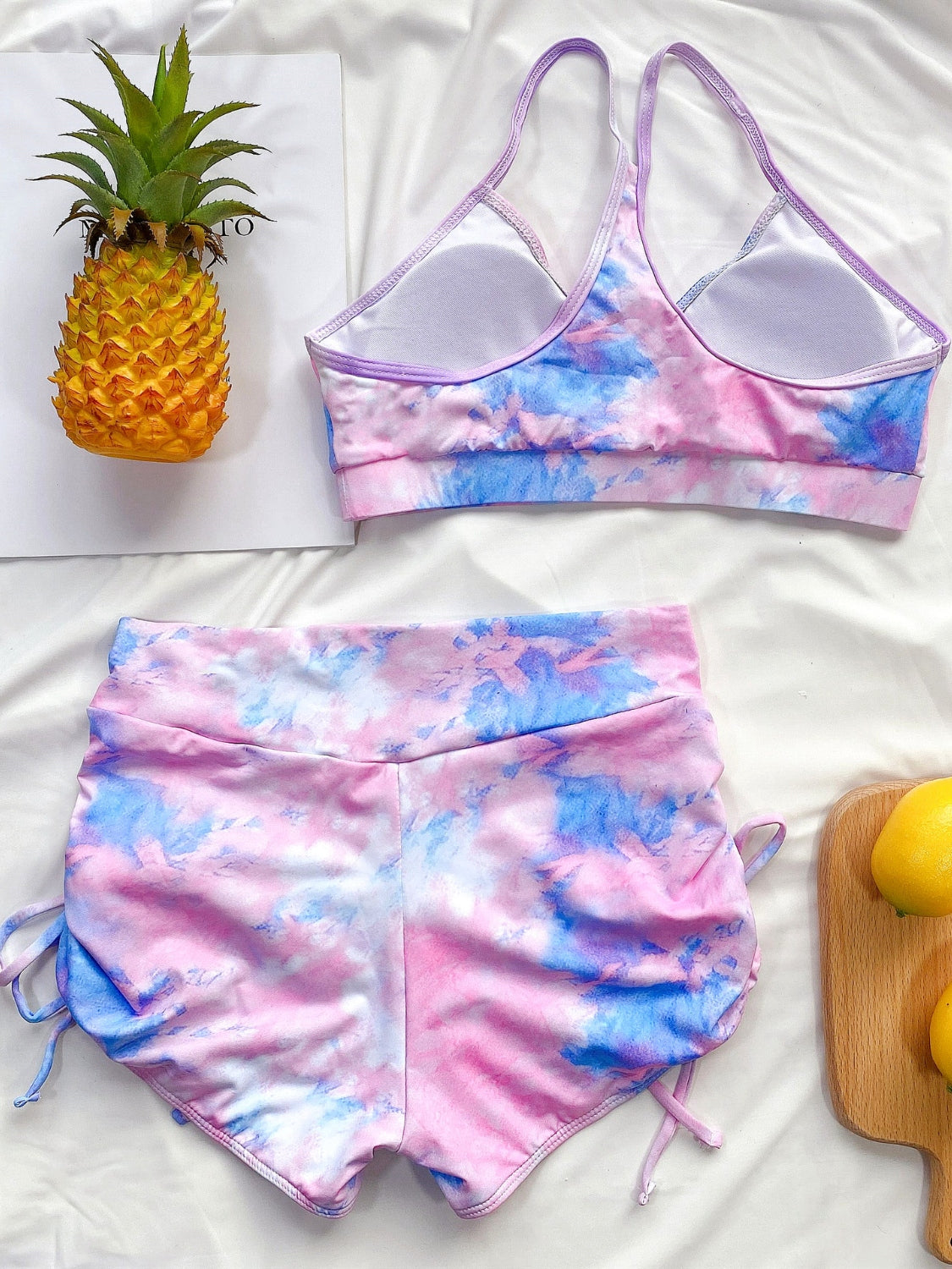 Blue Zone Planet | Tie-Dye Spaghetti Strap Top and Drawstring Shorts Swim Set-TOPS / DRESSES-[Adult]-[Female]-2022 Online Blue Zone Planet