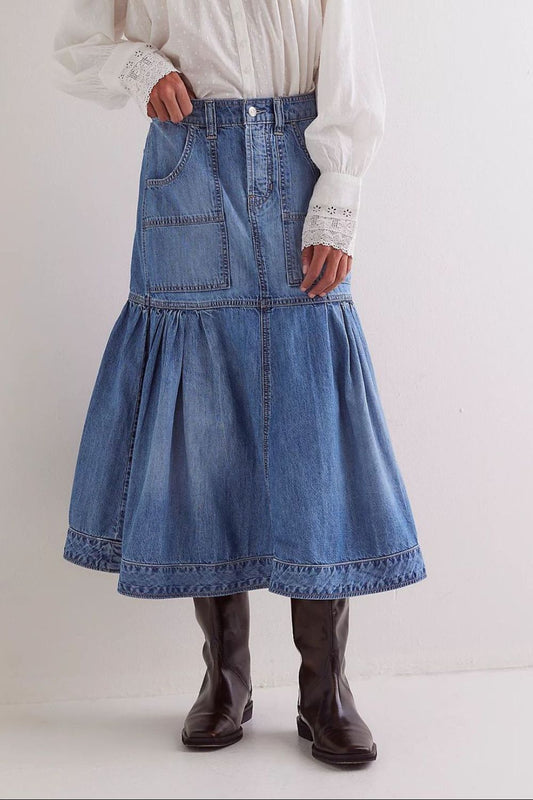 Midi Denim Skirt with Pockets-BOTTOM SIZES SMALL MEDIUM LARGE-[Adult]-[Female]-Medium-S-2022 Online Blue Zone Planet