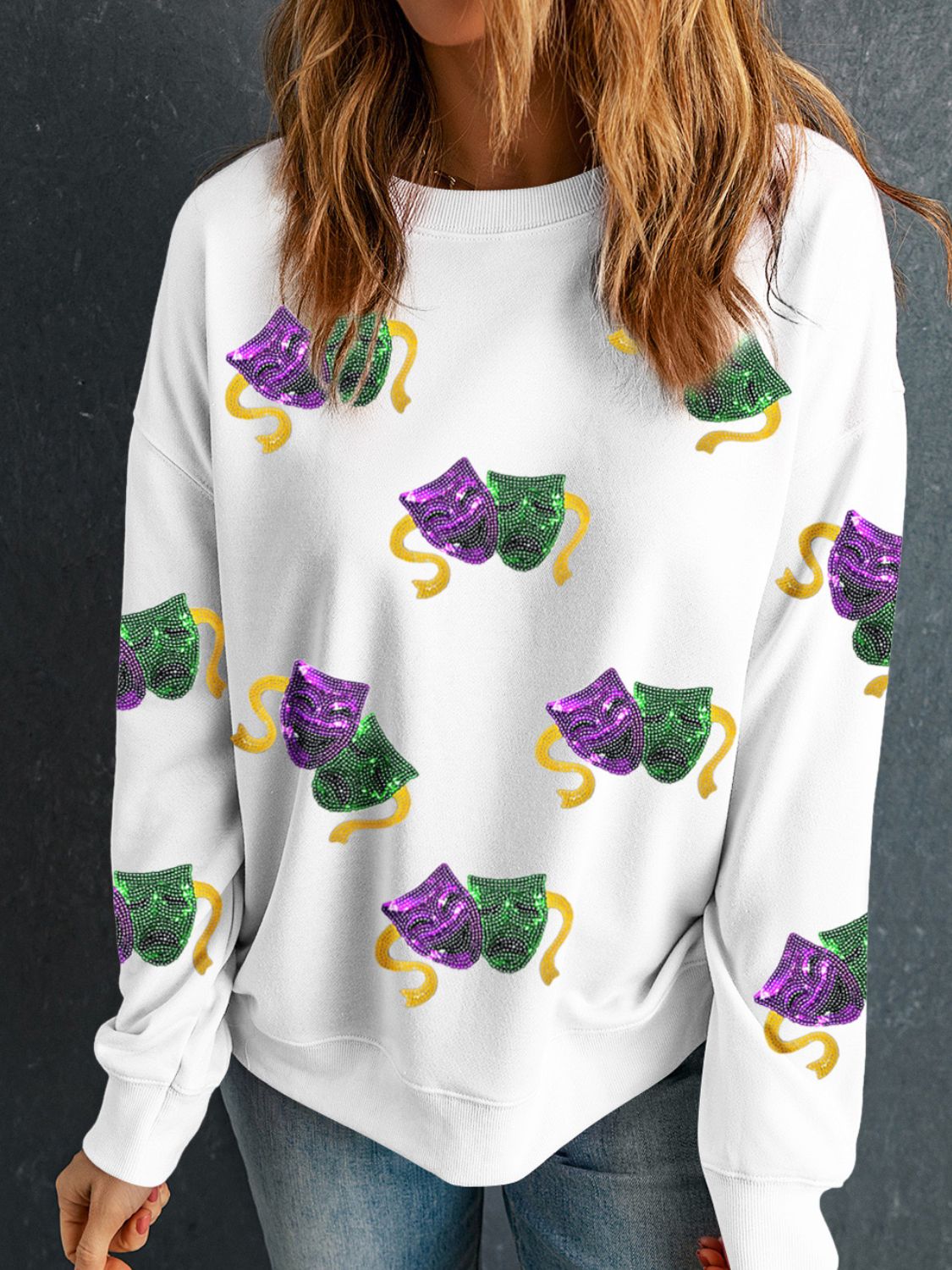 Sequin Round Neck Long Sleeve Sweatshirt-TOPS / DRESSES-[Adult]-[Female]-2022 Online Blue Zone Planet