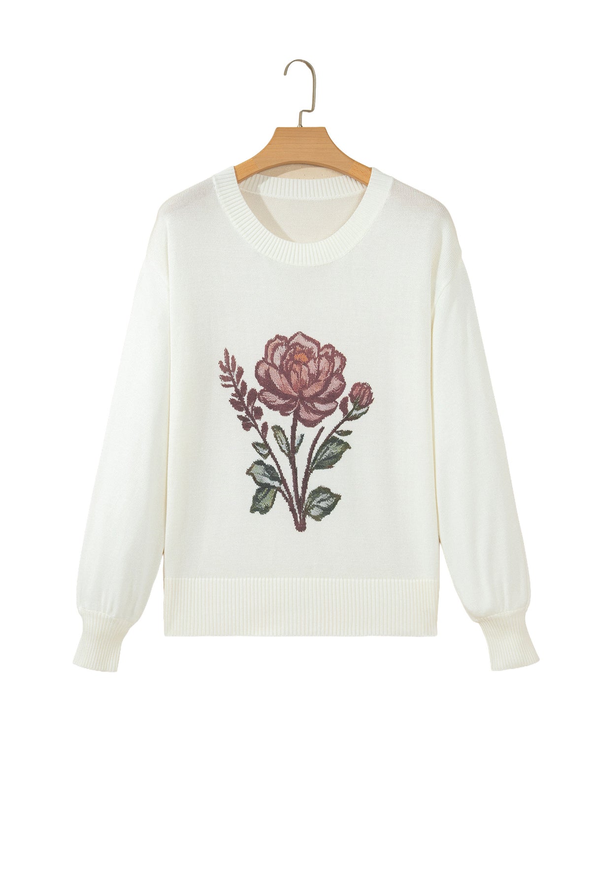 White Western Floral Dropped Shoulder Lightweight Knit Sweater-TOPS / DRESSES-[Adult]-[Female]-2022 Online Blue Zone Planet