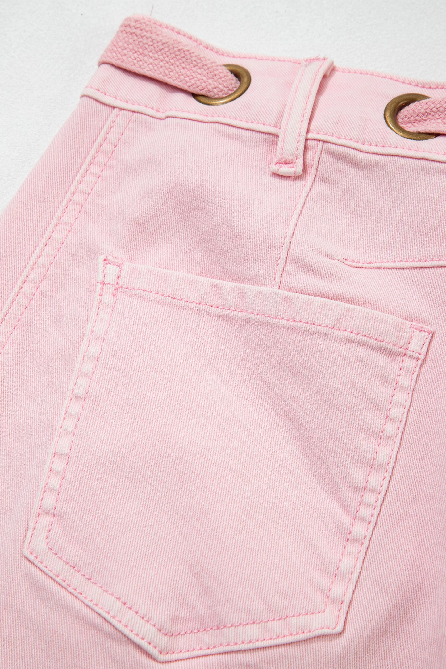 Light Pink Solid Color Grommet Detail Knot Waist Barrel Jeans