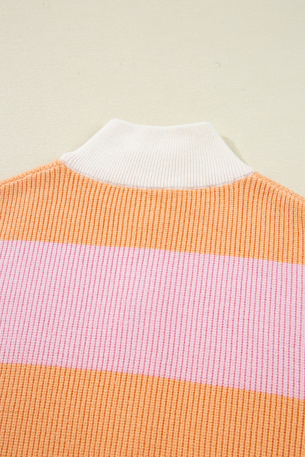 Orange Stripe Colorblock Half Zip Oversize Sweater-Sweaters & Cardigans/Sweaters-[Adult]-[Female]-2022 Online Blue Zone Planet