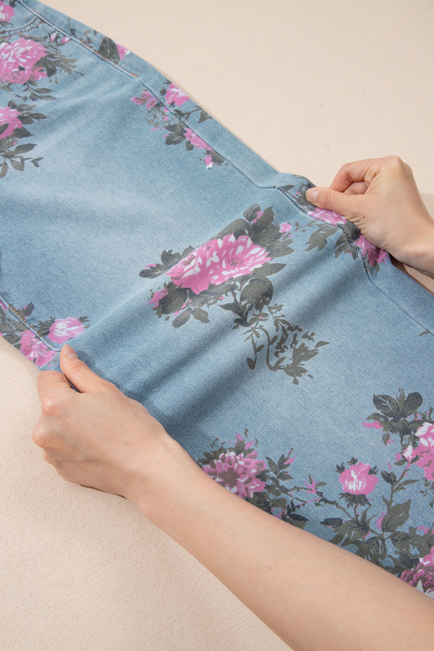 Sky Blue Garden Floral Print Bootcut Jeans-Bottoms/Jeans-[Adult]-[Female]-2022 Online Blue Zone Planet
