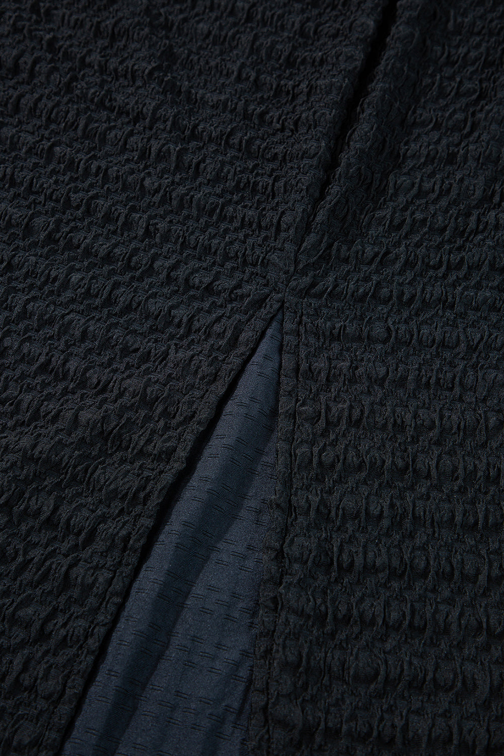 Black Textured Short Sleeve Twist Front Split Midi Dress Blue Zone Planet