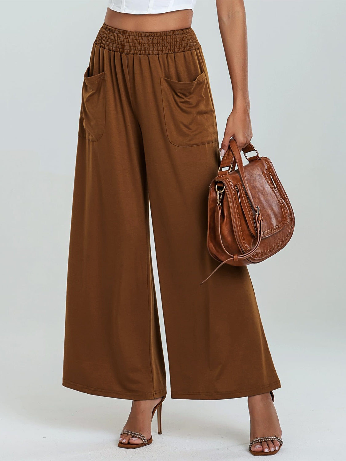 Pocketed Elastic Waist Wide Leg Pants-BOTTOMS SIZES SMALL MEDIUM LARGE-[Adult]-[Female]-2022 Online Blue Zone Planet