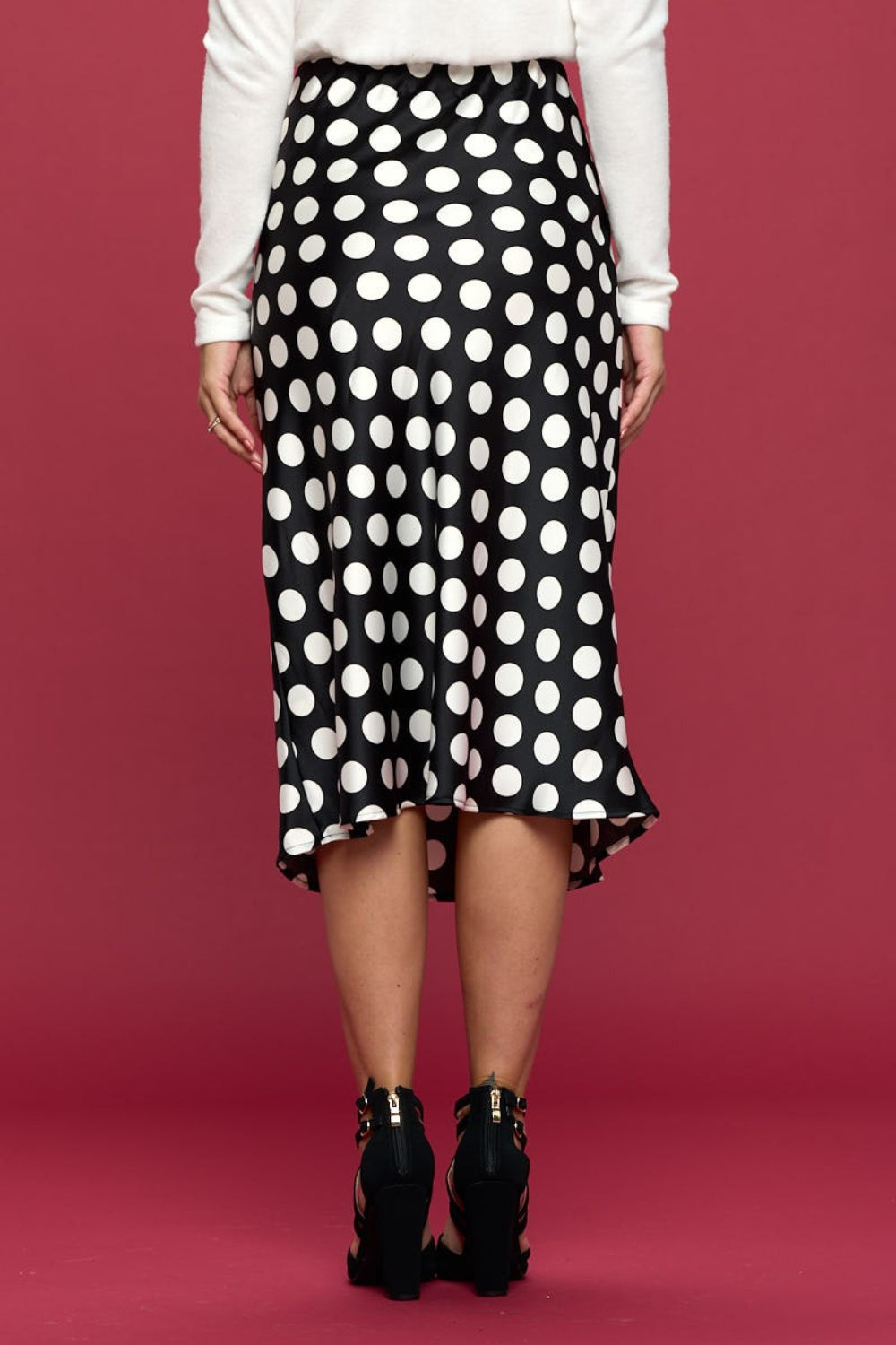 RENEE C Polka Dot Satin Midi Skirt-TOPS / DRESSES-[Adult]-[Female]-2022 Online Blue Zone Planet