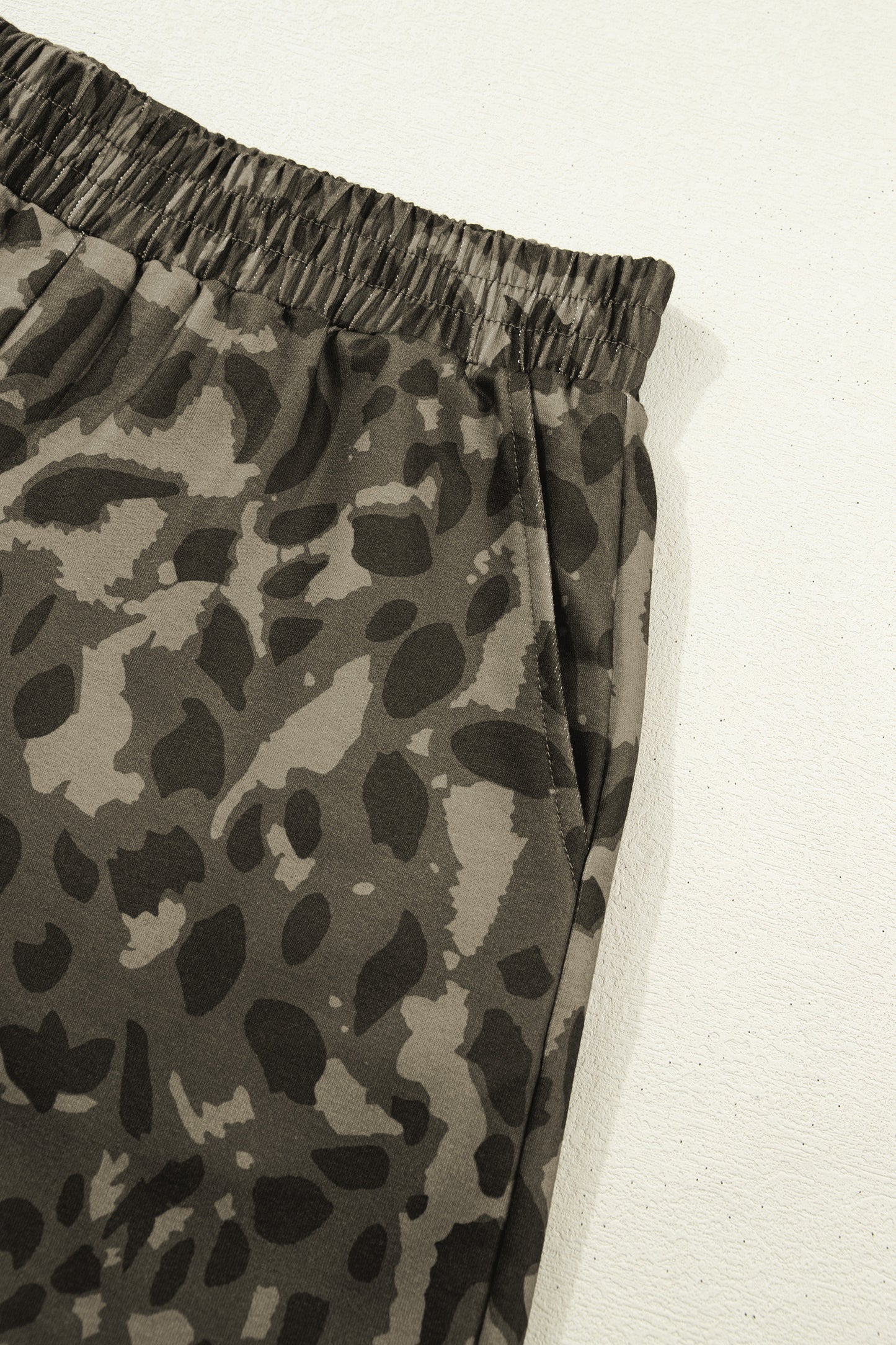 Brown Leopard Print Crew Neck Short Set-Two Piece Sets/Short Sets-[Adult]-[Female]-2022 Online Blue Zone Planet