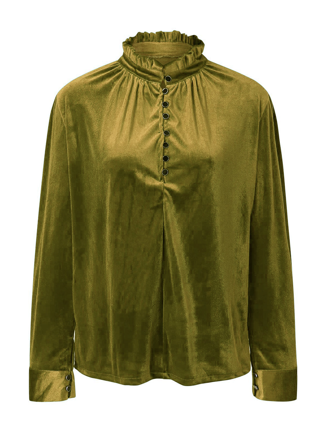 Half Button Long Sleeve Blouse-TOPS / DRESSES-[Adult]-[Female]-Olive-S-2022 Online Blue Zone Planet