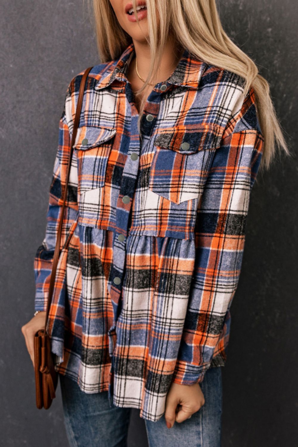 Plaid Collared Neck Long Sleeve Shirt-TOPS / DRESSES-[Adult]-[Female]-2022 Online Blue Zone Planet