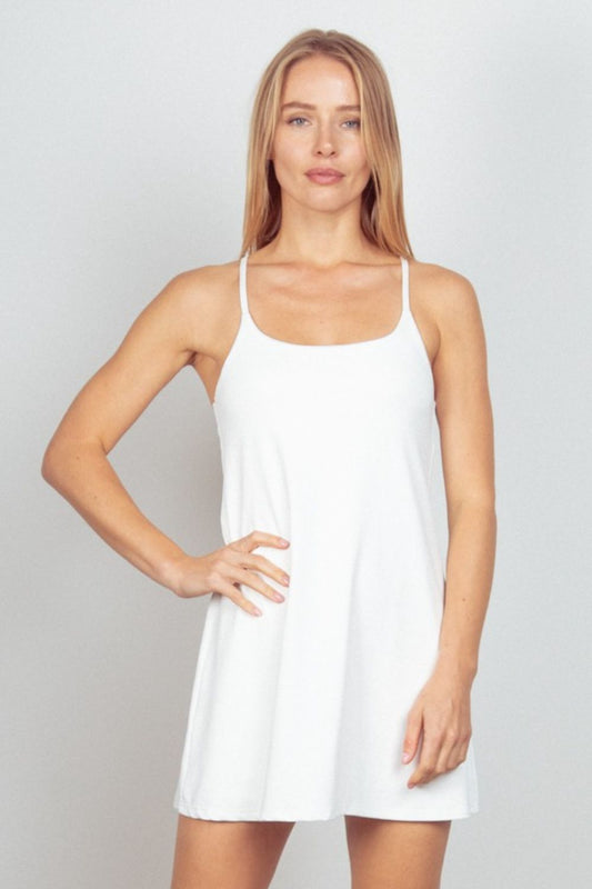 VERY J Sleeveless Active Tennis Dress with Unitard Liner-TOPS / DRESSES-[Adult]-[Female]-White-S-2022 Online Blue Zone Planet