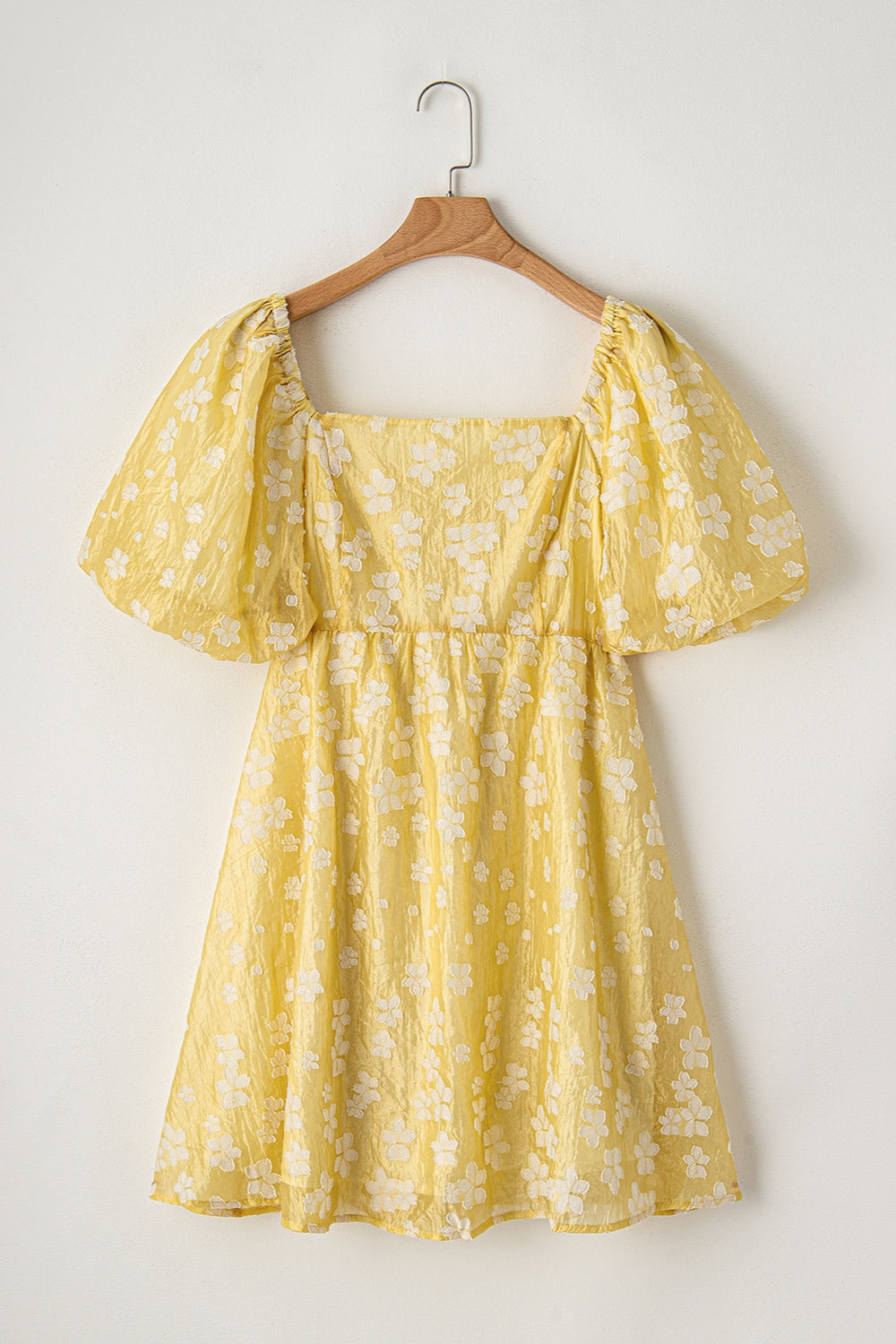 Printed Square Neck Puff Sleeve Mini Dress-TOPS / DRESSES-[Adult]-[Female]-Light Yellow-S-2022 Online Blue Zone Planet