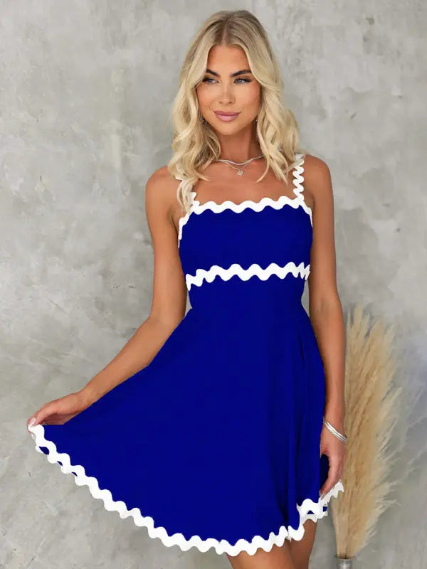 fresh and sweet solid color spaghetti strap short dress BLUE ZONE PLANET