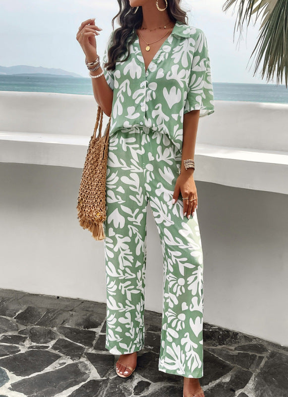 Blue Zone Planet |  Elegant printed short-sleeved trousers two-piece suit kakaclo
