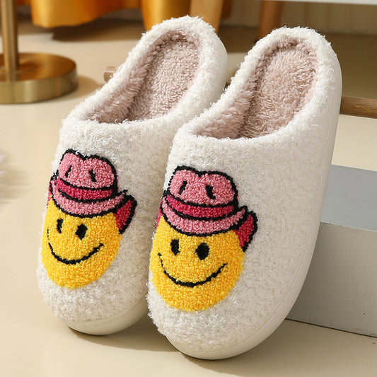 Blue Zone Planet | Cute Denim Pattern Cotton Slippers Indoor Home Plush Warm Slippers-[Adult]-[Female]-White-36/37-2022 Online Blue Zone Planet