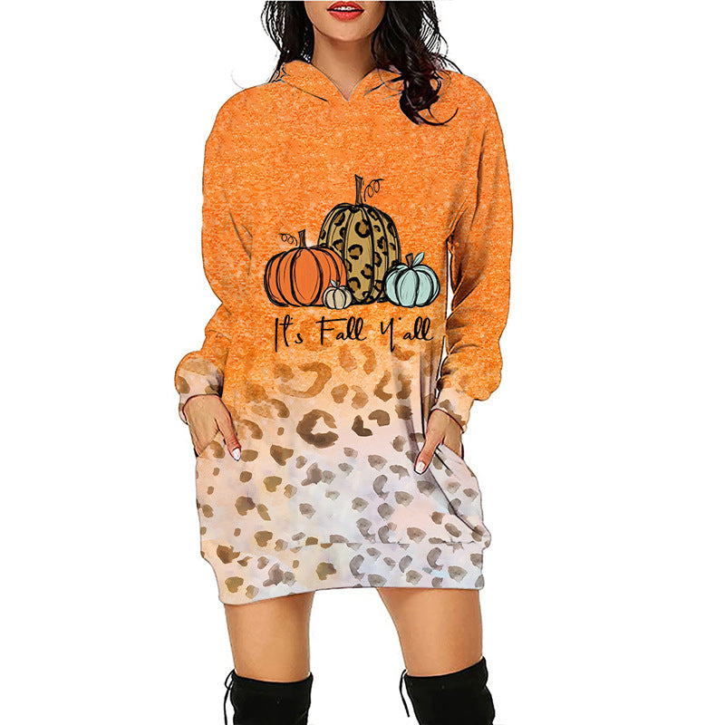 Blue Zone Planet | Women Halloween Pumpkin Print Hoodie Dress-TOPS / DRESSES-[Adult]-[Female]-Pattern7-S-2022 Online Blue Zone Planet