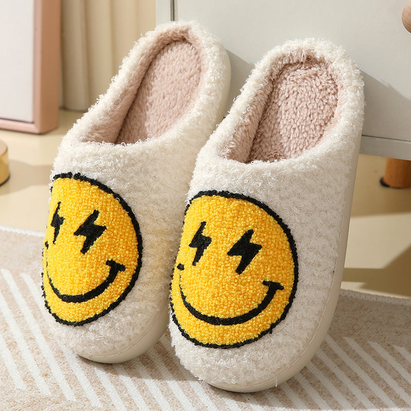 Blue Zone Planet | Lightning smiley face cotton slippers indoor home autumn and winter warm slippers-SHOES-[Adult]-[Female]-White-40/41-2022 Online Blue Zone Planet