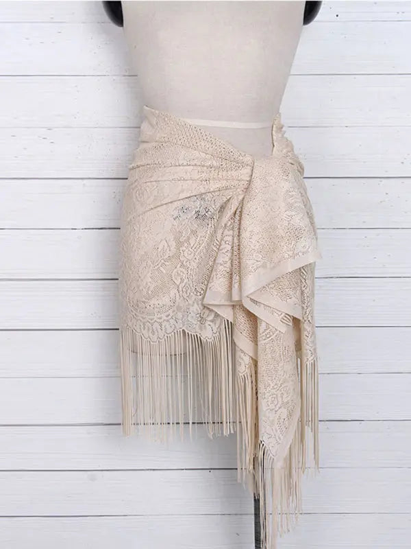 hollow beach lace fringed blouse skirt kakaclo