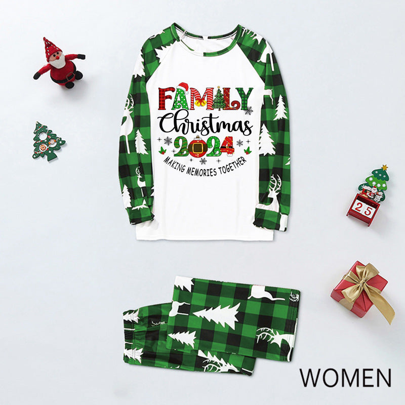 Blue Zone Planet | Christmas Loungewear Parent-Child Set Plaid Patchwork Monogrammed Loungewear (Mom)-[Adult]-[Female]-Green-S-2022 Online Blue Zone Planet