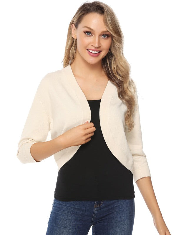 Blue Zone Planet | Women's 3/4 Sleeve Cropped Cardigan-TOPS / DRESSES-[Adult]-[Female]-Cracker khaki-S-2022 Online Blue Zone Planet