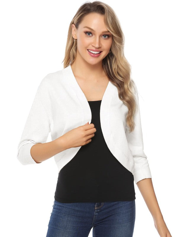 Blue Zone Planet | Women's 3/4 Sleeve Cropped Cardigan-TOPS / DRESSES-[Adult]-[Female]-Raw white off white-S-2022 Online Blue Zone Planet