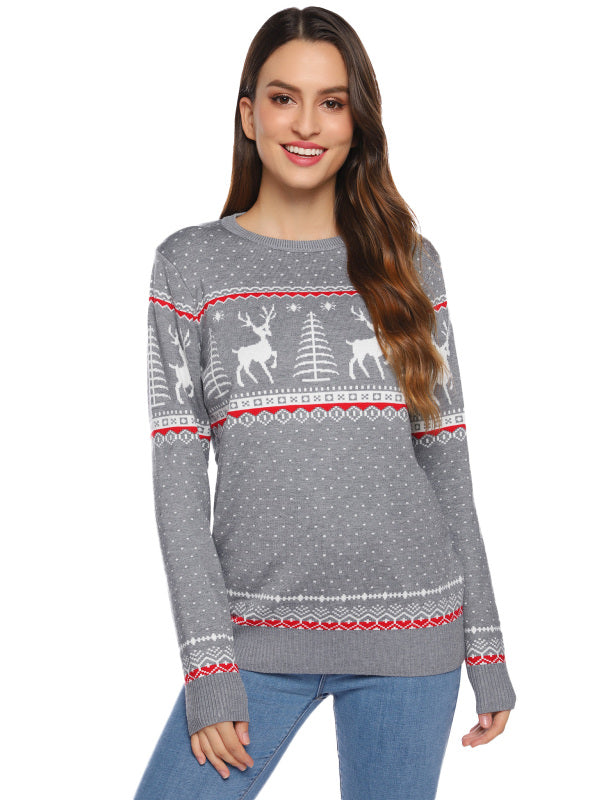 Casual/ Comfortable And Warm Christmas Sweater-[Adult]-[Female]-Grey-S-2022 Online Blue Zone Planet