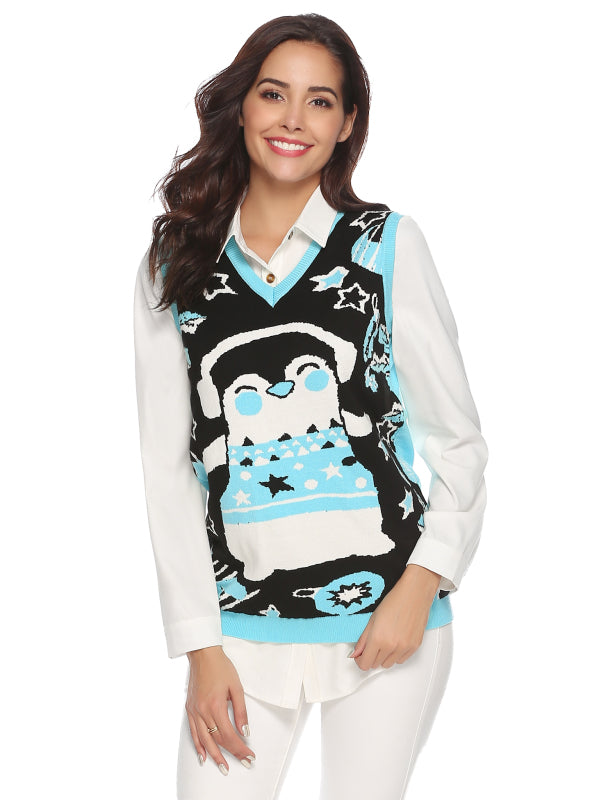 Casual/ Comfortable And Warm Christmas Sweater-[Adult]-[Female]-Sleeveless Blue-S-2022 Online Blue Zone Planet