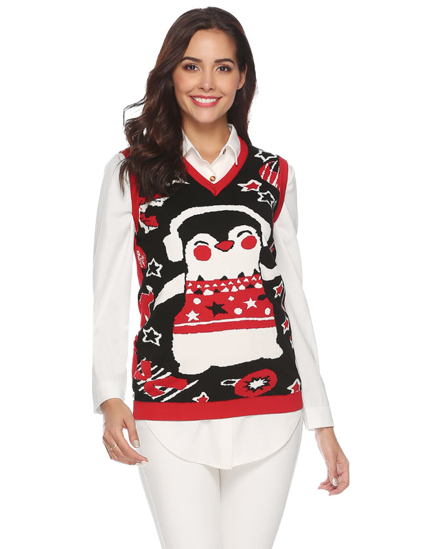 Casual/ Comfortable And Warm Christmas Sweater-[Adult]-[Female]-Sleeveless Red-S-2022 Online Blue Zone Planet