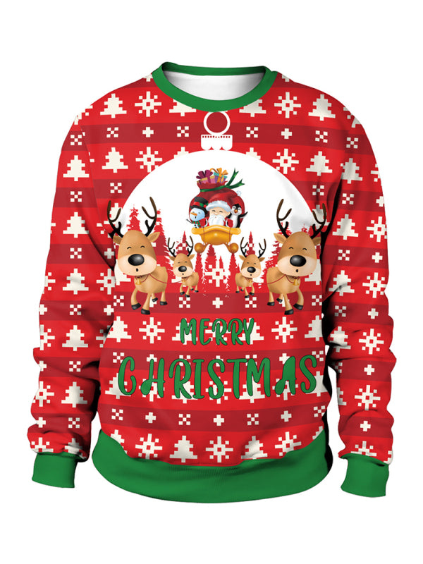 Blue Zone Planet | Christmas Santa Reindeer Knit Sweater-TOPS / DRESSES-[Adult]-[Female]-2022 Online Blue Zone Planet