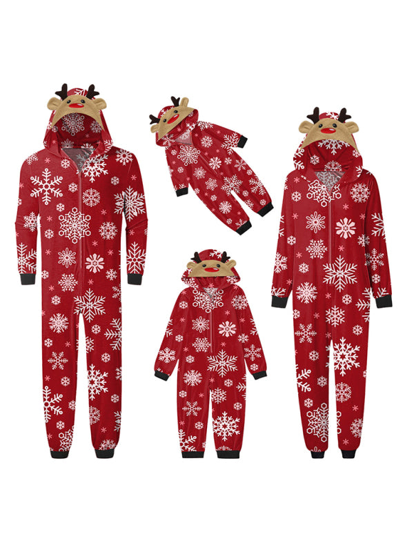 Blue Zone Planet | Family Christmas Snowflake Reindeer Hooded Onesie-TOPS / DRESSES-[Adult]-[Female]-Pattern1-S-2022 Online Blue Zone Planet