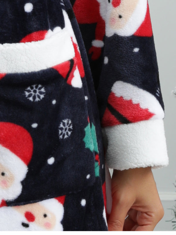 Blue Zone Planet | Christmas Santa Print Fleece Robe-[Adult]-[Female]-2022 Online Blue Zone Planet
