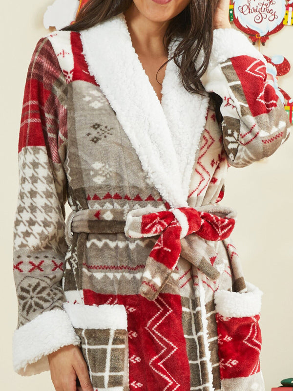 Blue Zone Planet | Christmas Santa Print Fleece Robe-[Adult]-[Female]-Pattern5-S-2022 Online Blue Zone Planet