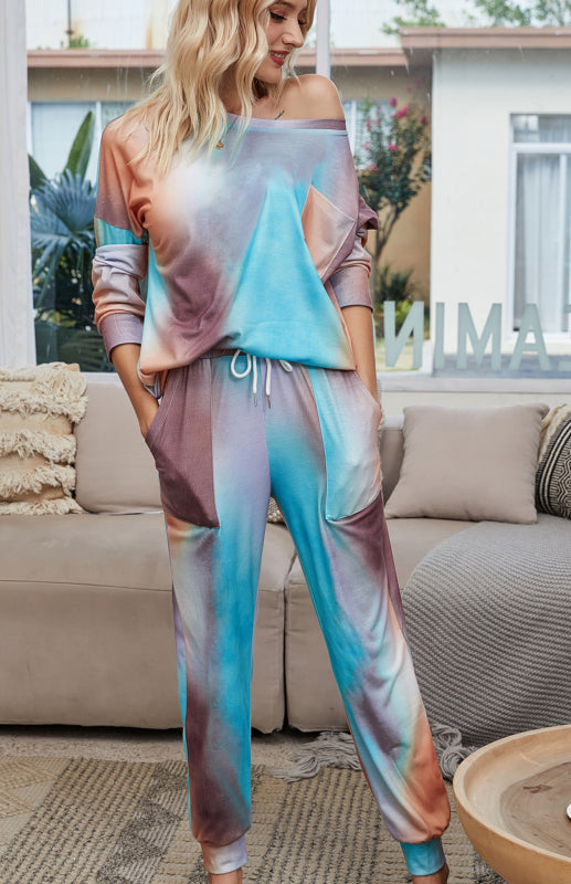 Blue Zone Planet |  Long Sleeve Tie Dye Pajama Set BLUE ZONE PLANET