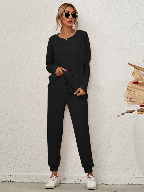 Women's Long-Sleeved Loose Loungewear Pajamas-TOPS / DRESSES-[Adult]-[Female]-Black-S-2022 Online Blue Zone Planet