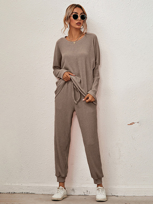 Women's Long-Sleeved Loose Loungewear Pajamas-TOPS / DRESSES-[Adult]-[Female]-Coffee-S-2022 Online Blue Zone Planet