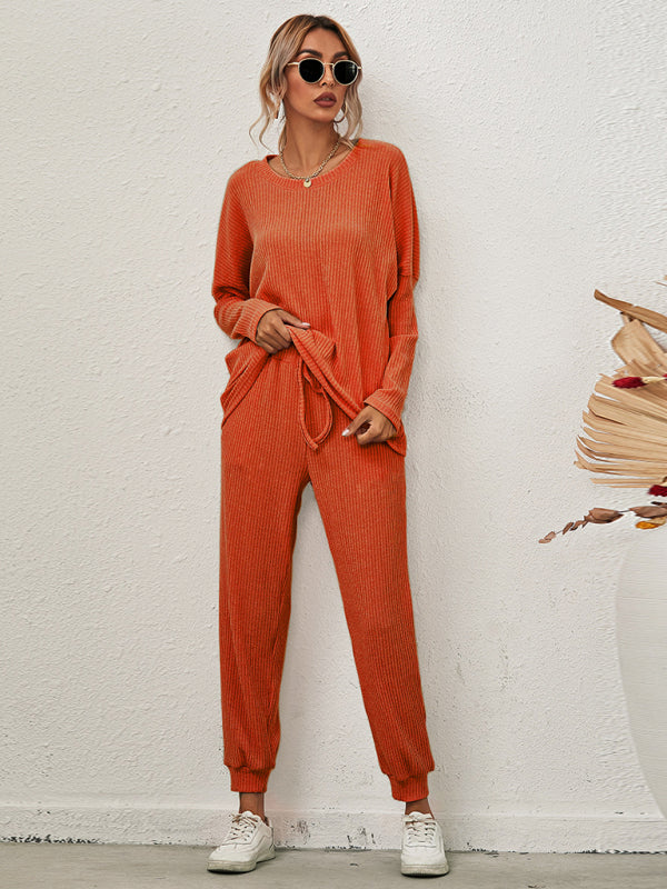 Women's Long-Sleeved Loose Loungewear Pajamas-TOPS / DRESSES-[Adult]-[Female]-Orange-S-2022 Online Blue Zone Planet