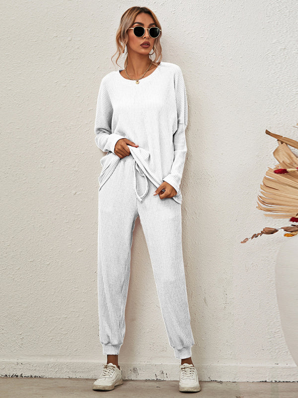 Women's Long-Sleeved Loose Loungewear Pajamas-TOPS / DRESSES-[Adult]-[Female]-Raw white off white-S-2022 Online Blue Zone Planet