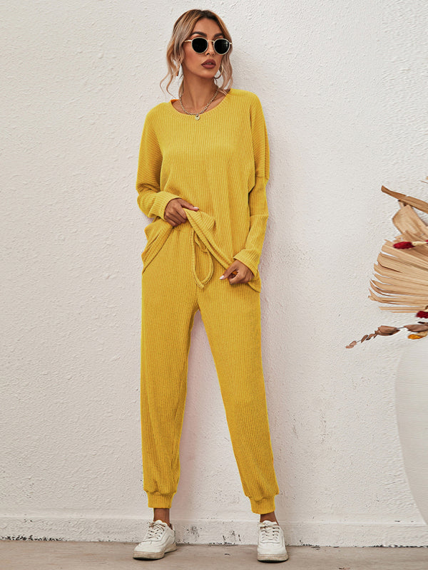 Women's Long-Sleeved Loose Loungewear Pajamas-TOPS / DRESSES-[Adult]-[Female]-Yellow-S-2022 Online Blue Zone Planet